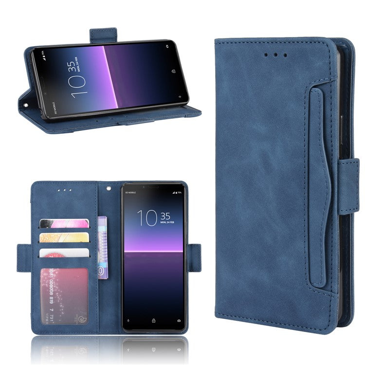 Leather Stand Case with Card Slots for Sony Xperia 10 II - Blue