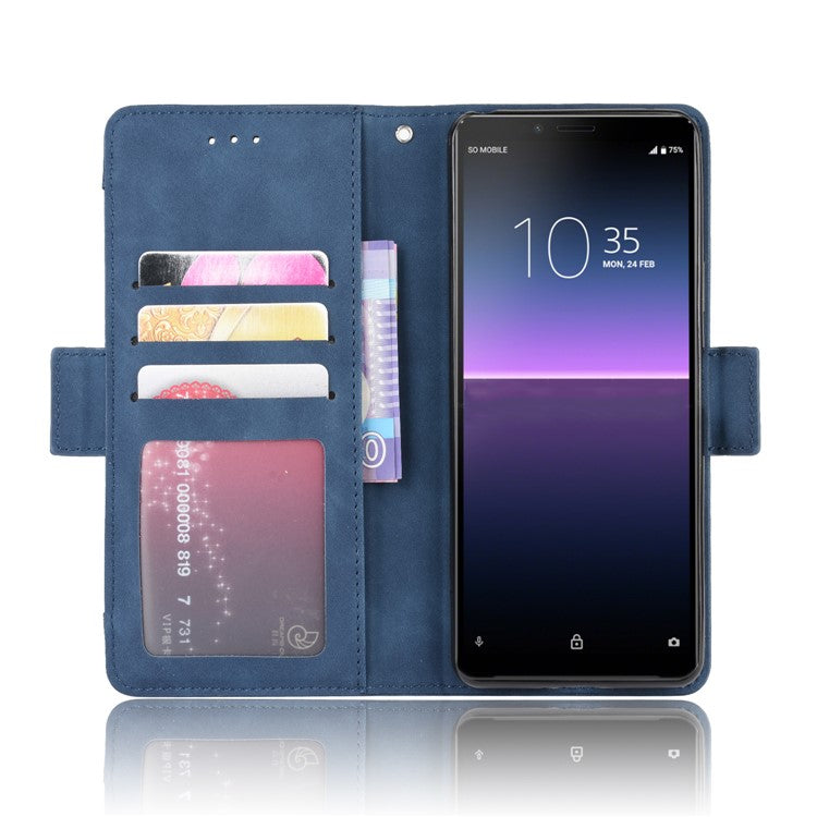 Leather Stand Case with Card Slots for Sony Xperia 10 II - Blue