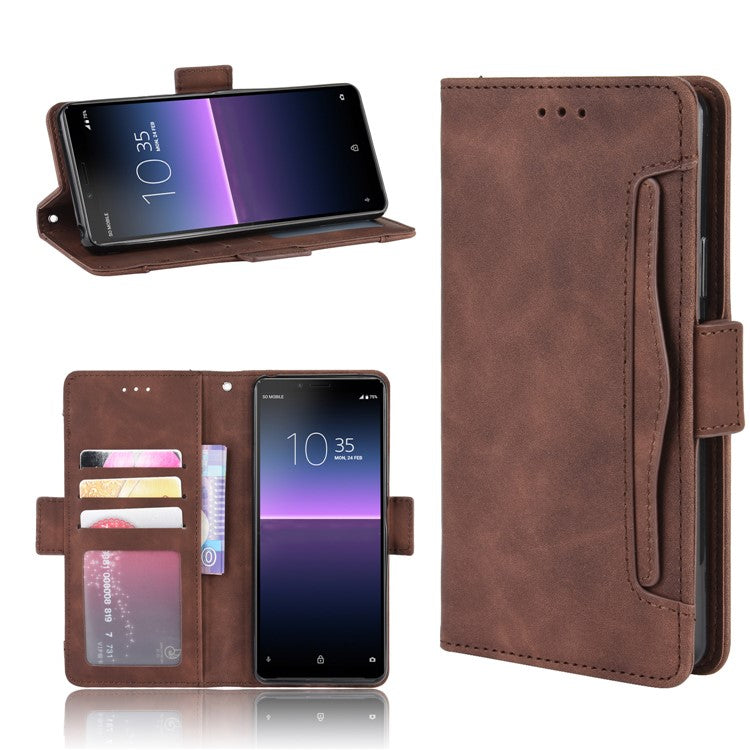 Leather Stand Case with Card Slots for Sony Xperia 10 II - Brown