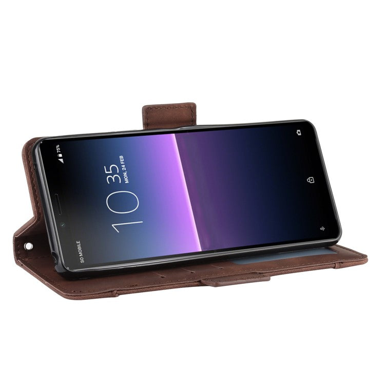 Leather Stand Case with Card Slots for Sony Xperia 10 II - Brown