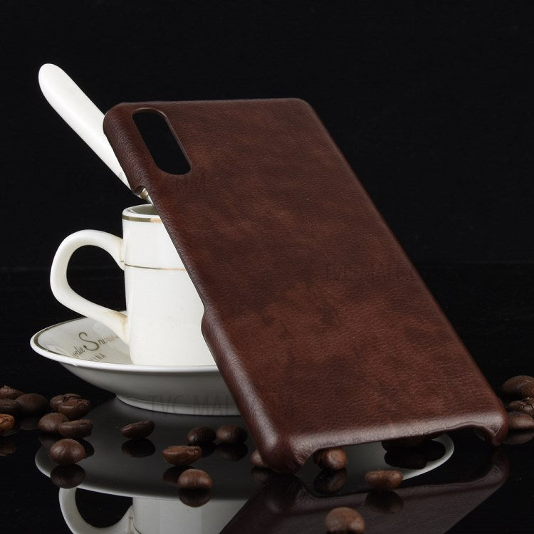 Litchi Skin Leather Coated Hard PC Case for Sony Xperia L4 - Brown