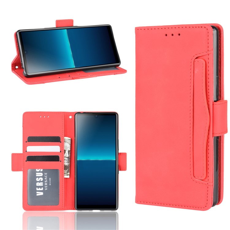 Wallet Stand Flip Leather Phone Case with Multiple Card Slots for Sony Xperia L4 - Red