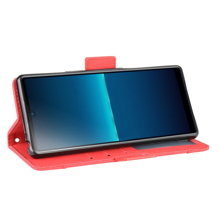 Wallet Stand Flip Leather Phone Case with Multiple Card Slots for Sony Xperia L4 - Red