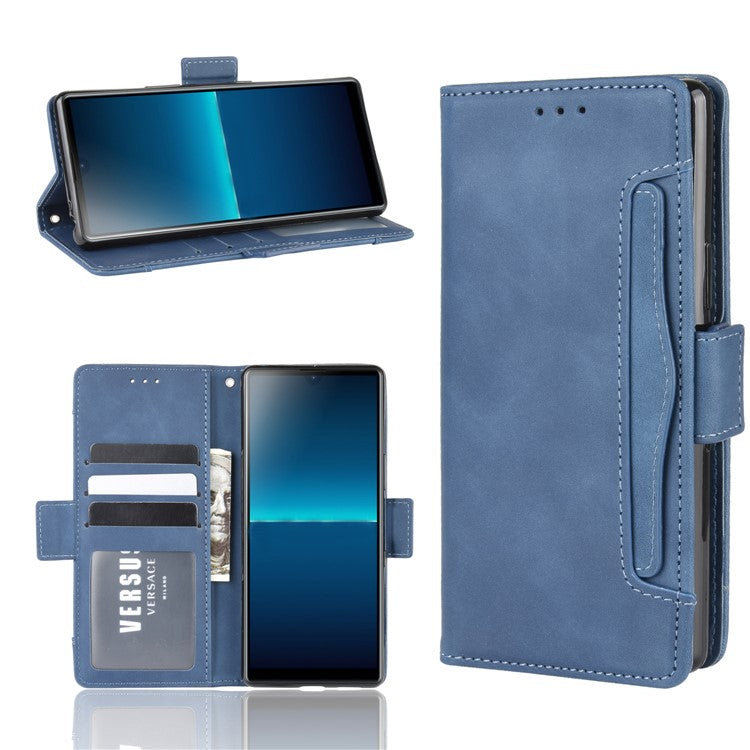 Wallet Stand Flip Leather Phone Case with Multiple Card Slots for Sony Xperia L4 - Blue