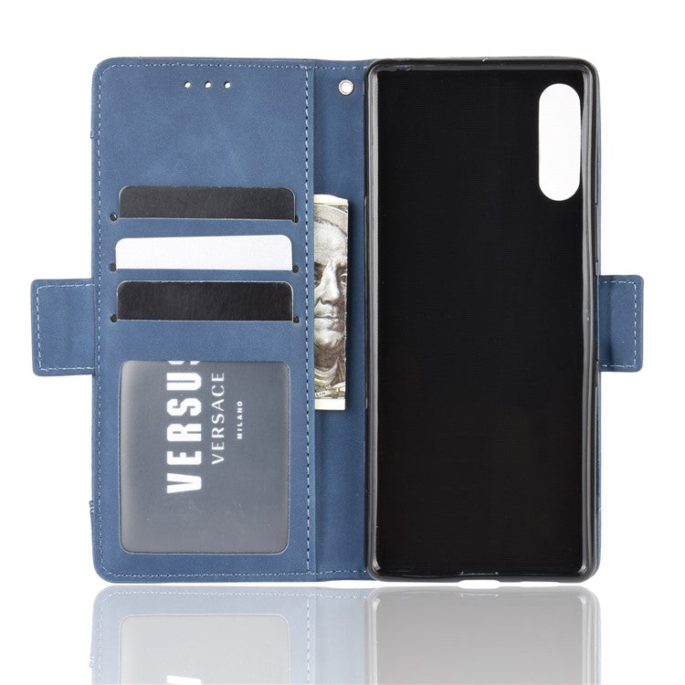 Wallet Stand Flip Leather Phone Case with Multiple Card Slots for Sony Xperia L4 - Blue