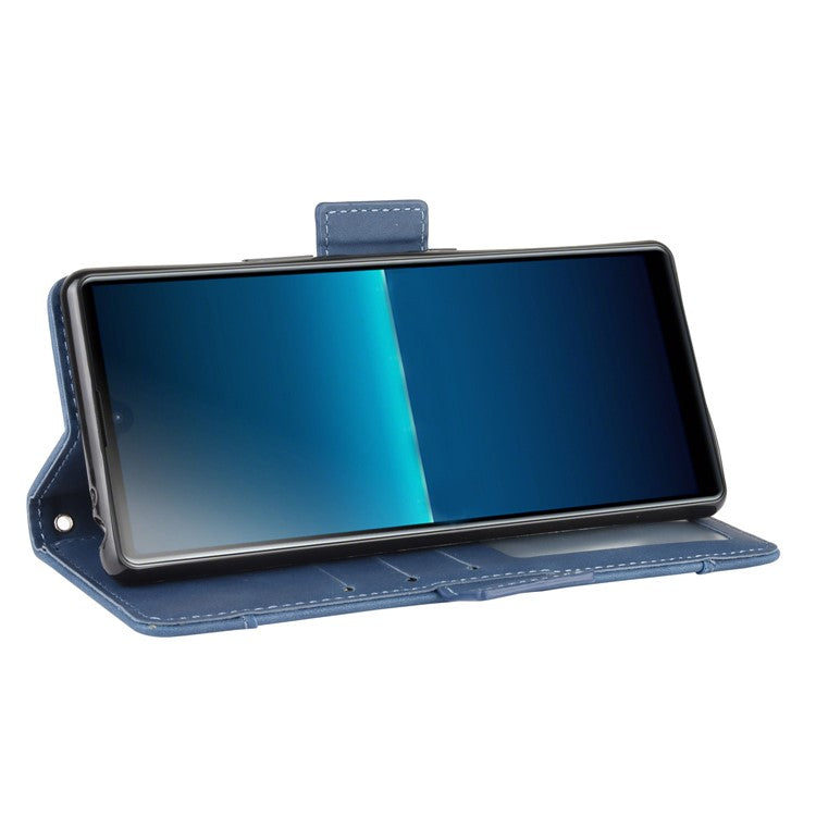 Wallet Stand Flip Leather Phone Case with Multiple Card Slots for Sony Xperia L4 - Blue