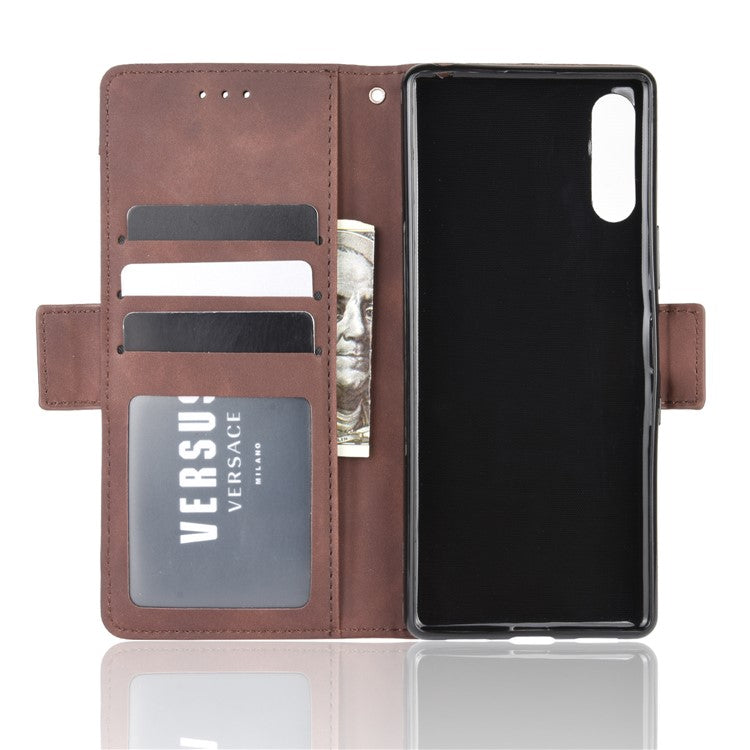 Wallet Stand Flip Leather Phone Case with Multiple Card Slots for Sony Xperia L4 - Brown