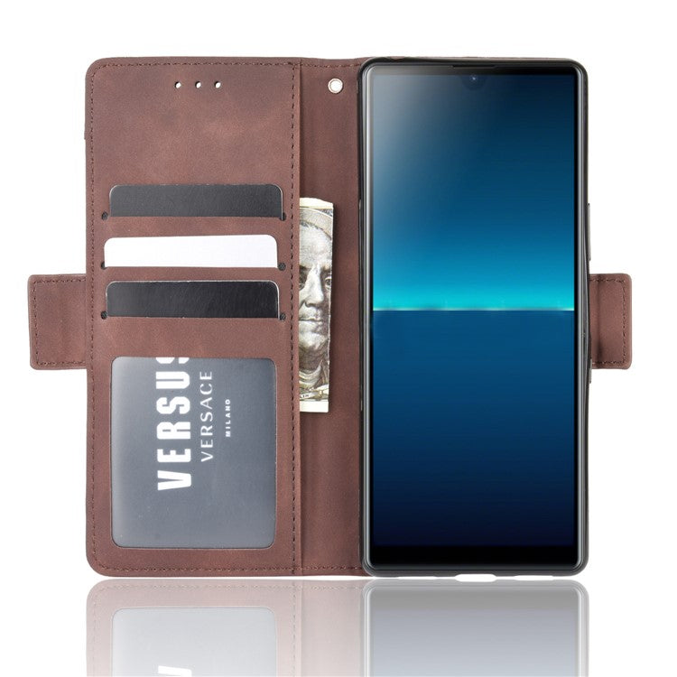 Wallet Stand Flip Leather Phone Case with Multiple Card Slots for Sony Xperia L4 - Brown