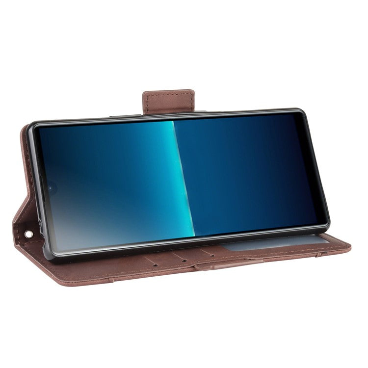 Wallet Stand Flip Leather Phone Case with Multiple Card Slots for Sony Xperia L4 - Brown