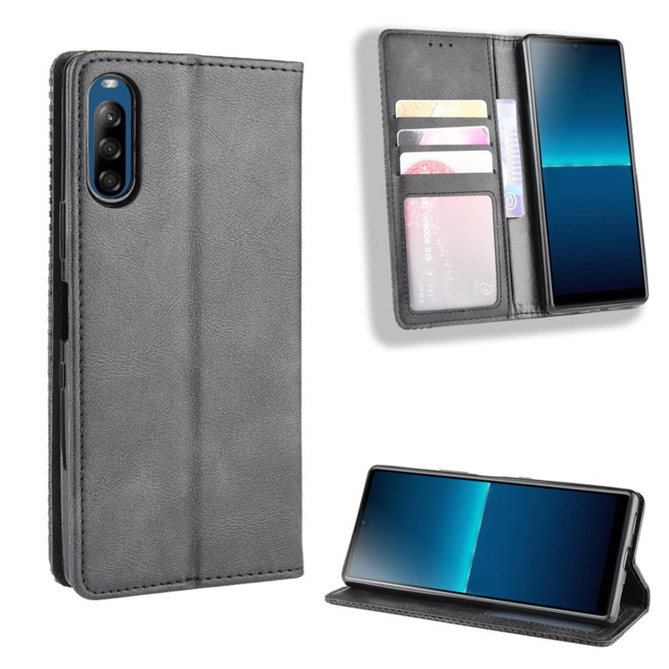 Auto-absorbed Retro PU Leather Wallet Cell Phone Cover for Sony Xperia L4 - Black