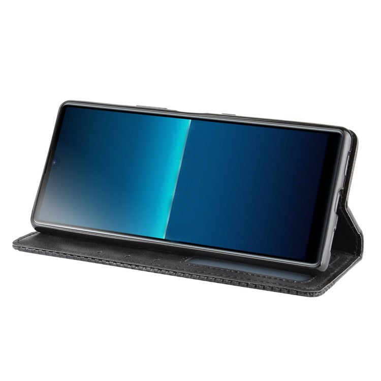 Auto-absorbed Retro PU Leather Wallet Cell Phone Cover for Sony Xperia L4 - Black