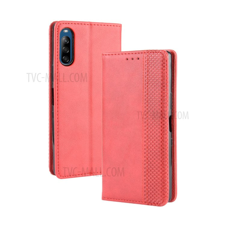 Auto-absorbed Retro PU Leather Wallet Cell Phone Cover for Sony Xperia L4 - Red