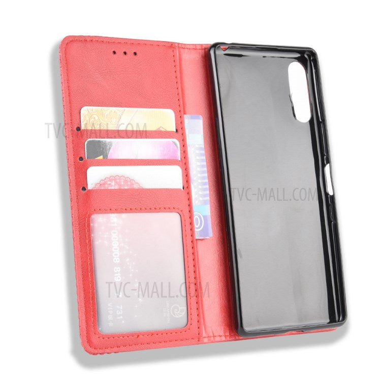Auto-absorbed Retro PU Leather Wallet Cell Phone Cover for Sony Xperia L4 - Red