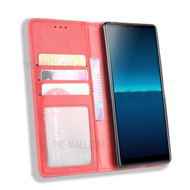 Auto-absorbed Retro PU Leather Wallet Cell Phone Cover for Sony Xperia L4 - Red