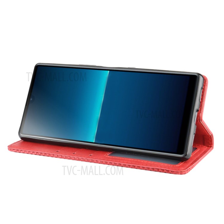 Auto-absorbed Retro PU Leather Wallet Cell Phone Cover for Sony Xperia L4 - Red