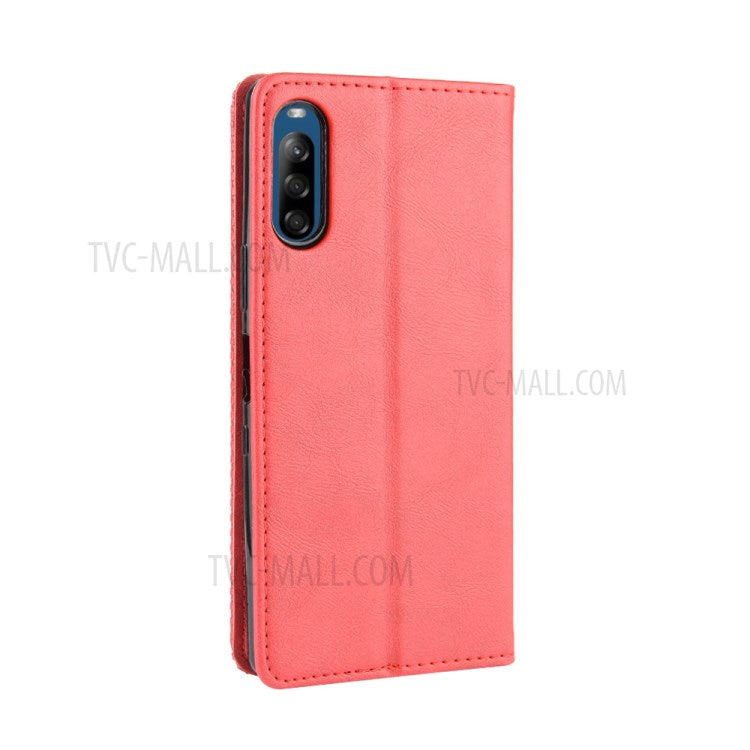 Auto-absorbed Retro PU Leather Wallet Cell Phone Cover for Sony Xperia L4 - Red