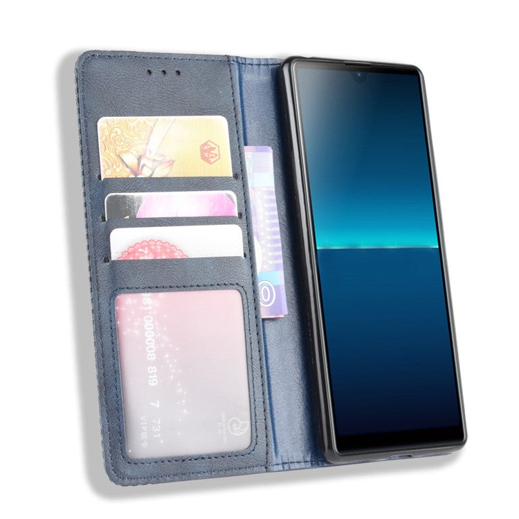 Auto-absorbed Retro PU Leather Wallet Cell Phone Cover for Sony Xperia L4 - Blue