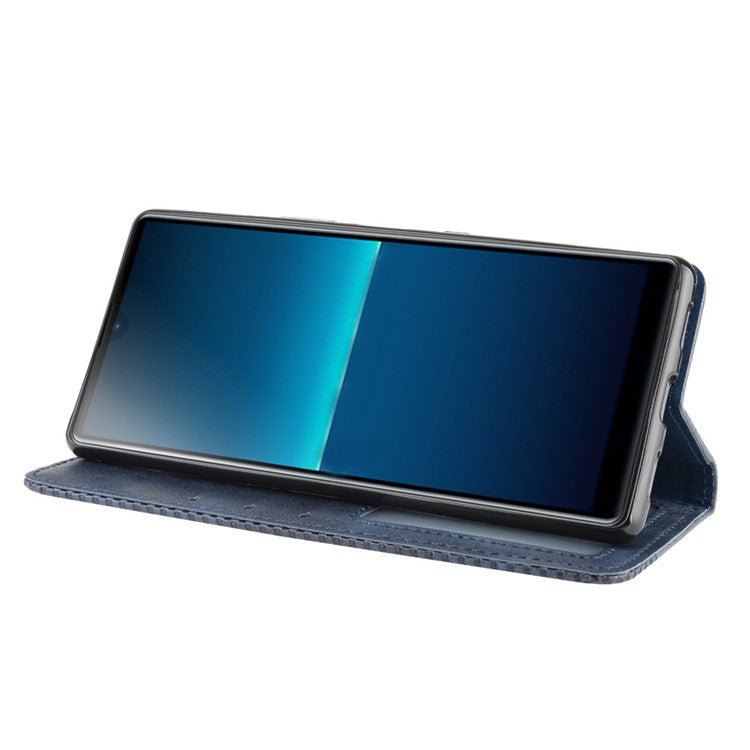 Auto-absorbed Retro PU Leather Wallet Cell Phone Cover for Sony Xperia L4 - Blue