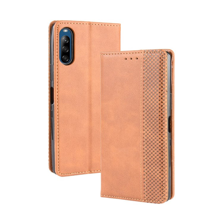 Auto-absorbed Retro PU Leather Wallet Cell Phone Cover for Sony Xperia L4 - Brown