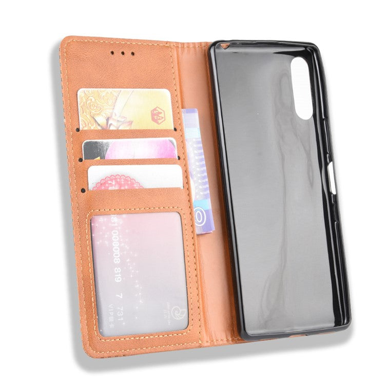 Auto-absorbed Retro PU Leather Wallet Cell Phone Cover for Sony Xperia L4 - Brown