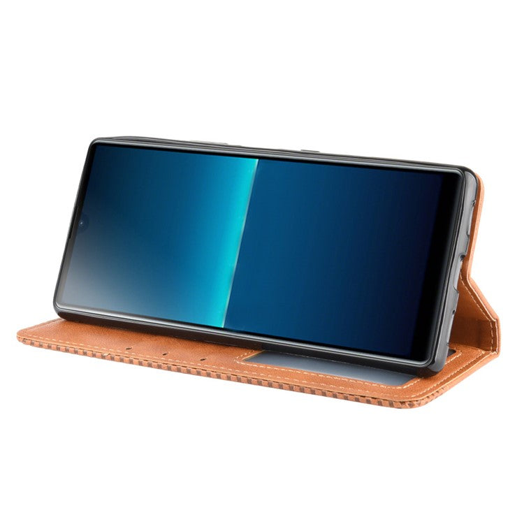 Auto-absorbed Retro PU Leather Wallet Cell Phone Cover for Sony Xperia L4 - Brown