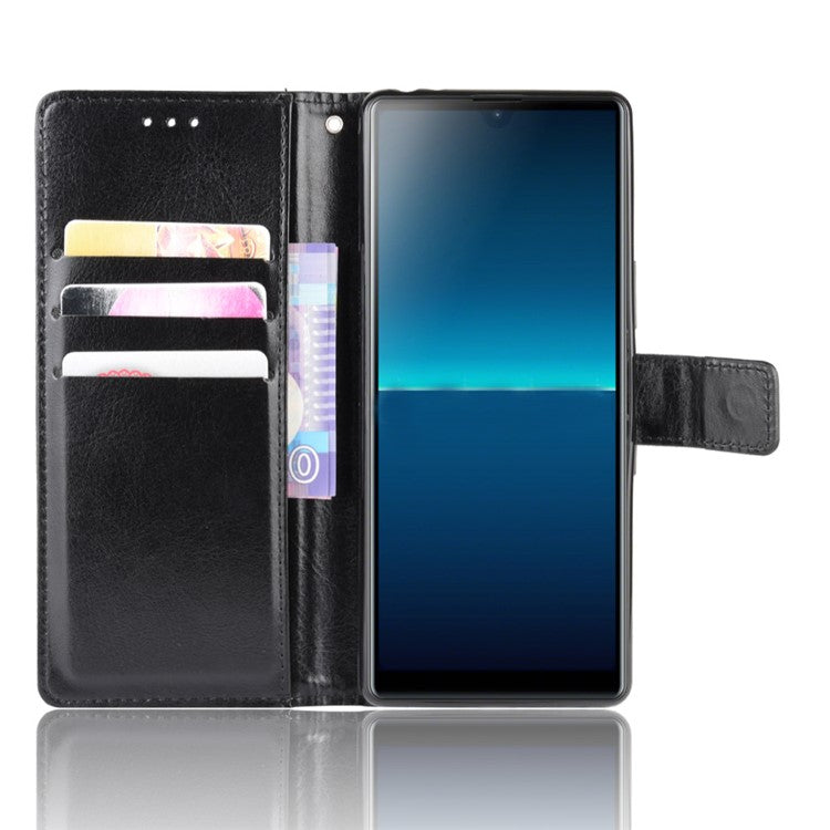 Crazy Horse Wallet Leather Cell Phone Case for Sony Xperia L4 - Black