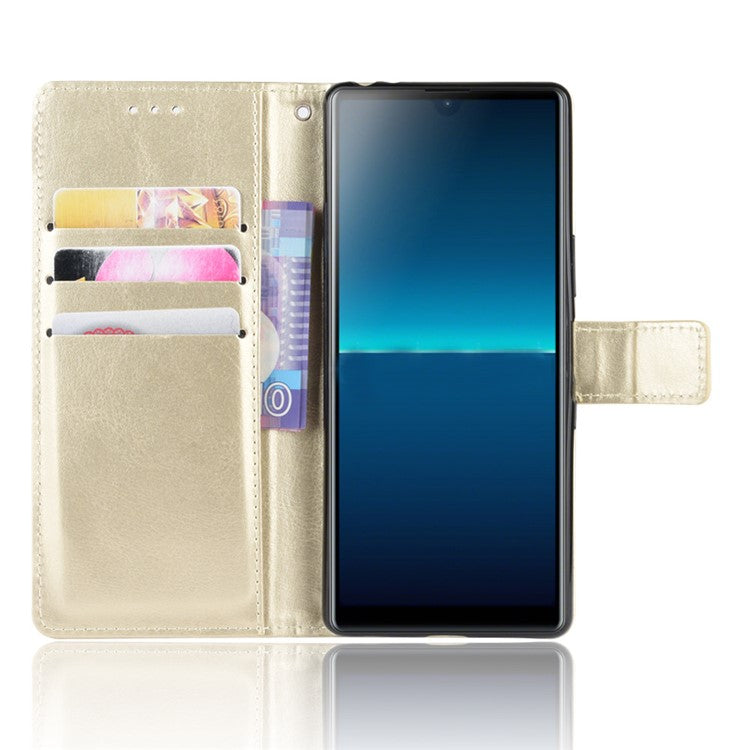 Crazy Horse Wallet Leather Cell Phone Case for Sony Xperia L4 - Gold