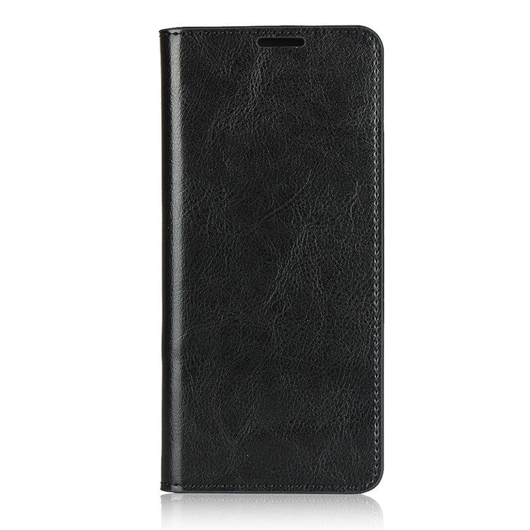 Crazy Horse Wallet Stand Genuine Leather Case Phone Shell for Sony Xperia 10 II - Black