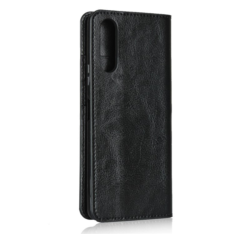 Crazy Horse Wallet Stand Genuine Leather Case Phone Shell for Sony Xperia 10 II - Black