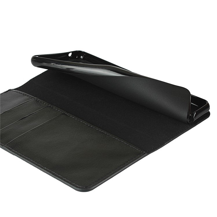 Crazy Horse Wallet Stand Genuine Leather Case Phone Shell for Sony Xperia 10 II - Black