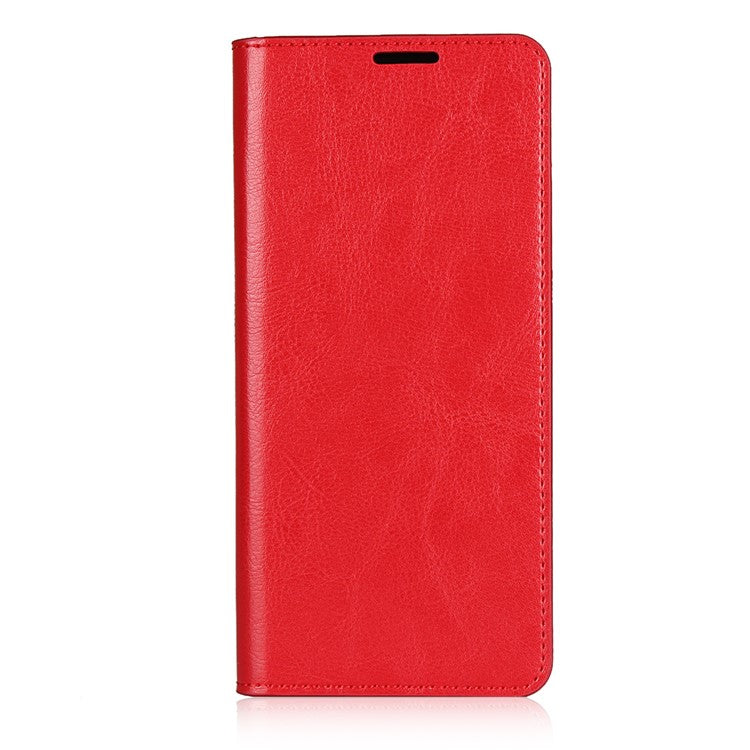 Crazy Horse Wallet Stand Genuine Leather Case Phone Shell for Sony Xperia 10 II - Red