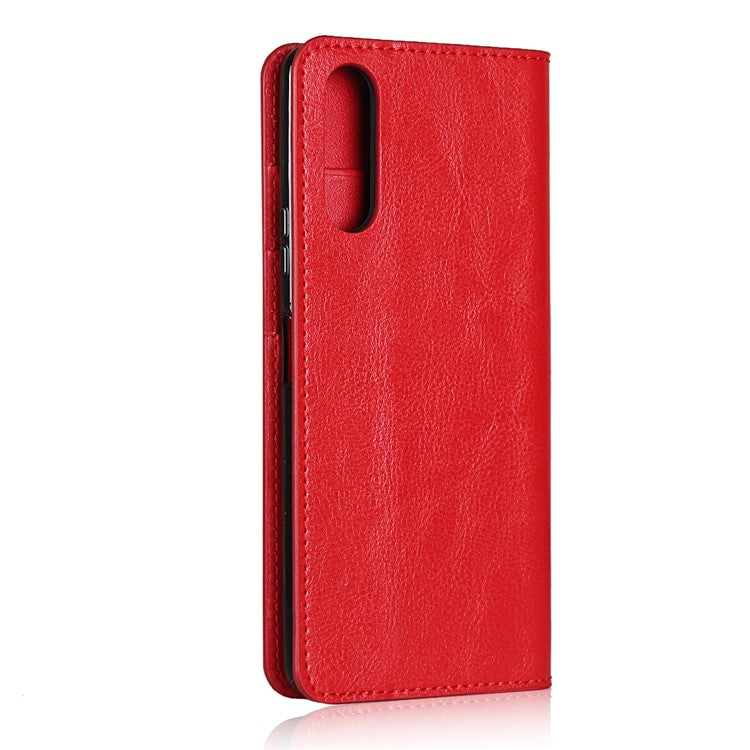 Crazy Horse Wallet Stand Genuine Leather Case Phone Shell for Sony Xperia 10 II - Red