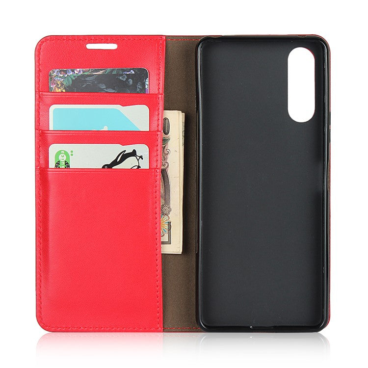 Crazy Horse Wallet Stand Genuine Leather Case Phone Shell for Sony Xperia 10 II - Red