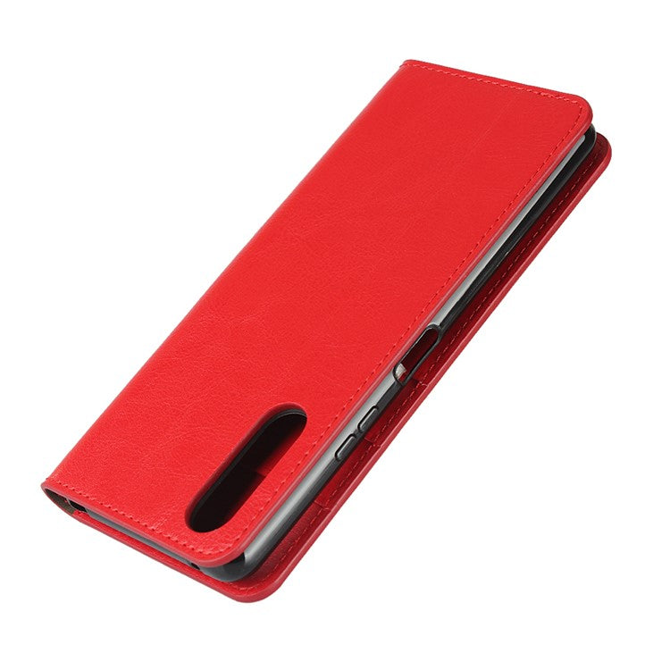 Crazy Horse Wallet Stand Genuine Leather Case Phone Shell for Sony Xperia 10 II - Red