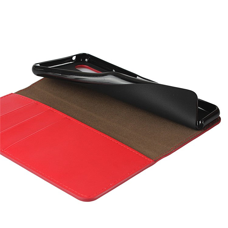 Crazy Horse Wallet Stand Genuine Leather Case Phone Shell for Sony Xperia 10 II - Red