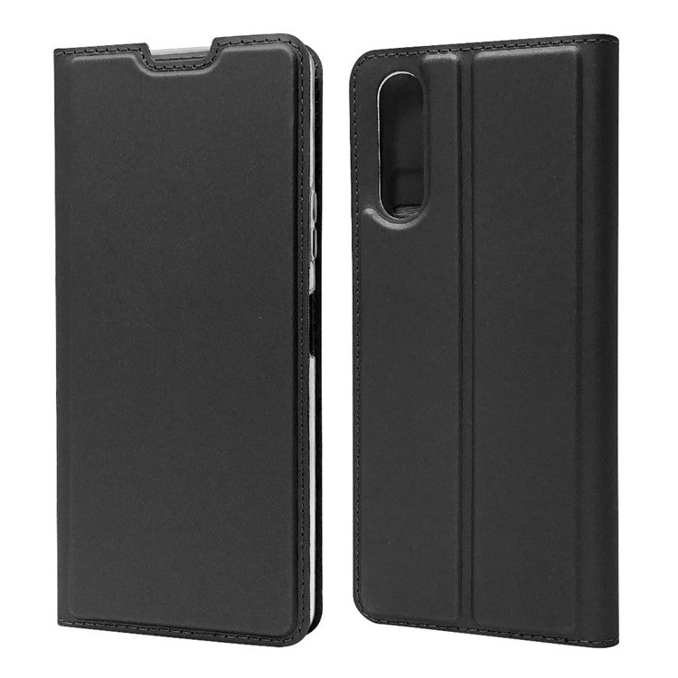 Magnetic Adsorption Stand Leather Card Holder Case for Sony Xperia 10 II - Black