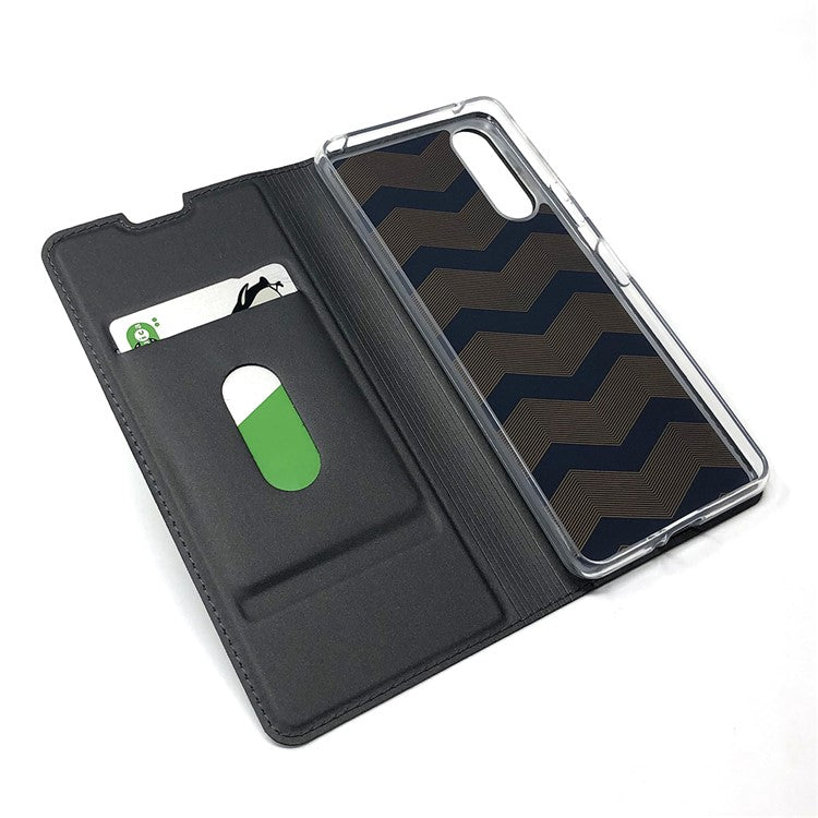 Magnetic Adsorption Stand Leather Card Holder Case for Sony Xperia 10 II - Black