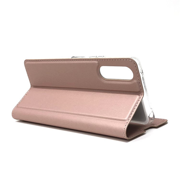 Magnetic Adsorption Stand Leather Card Holder Case for Sony Xperia 10 II - Rose Gold