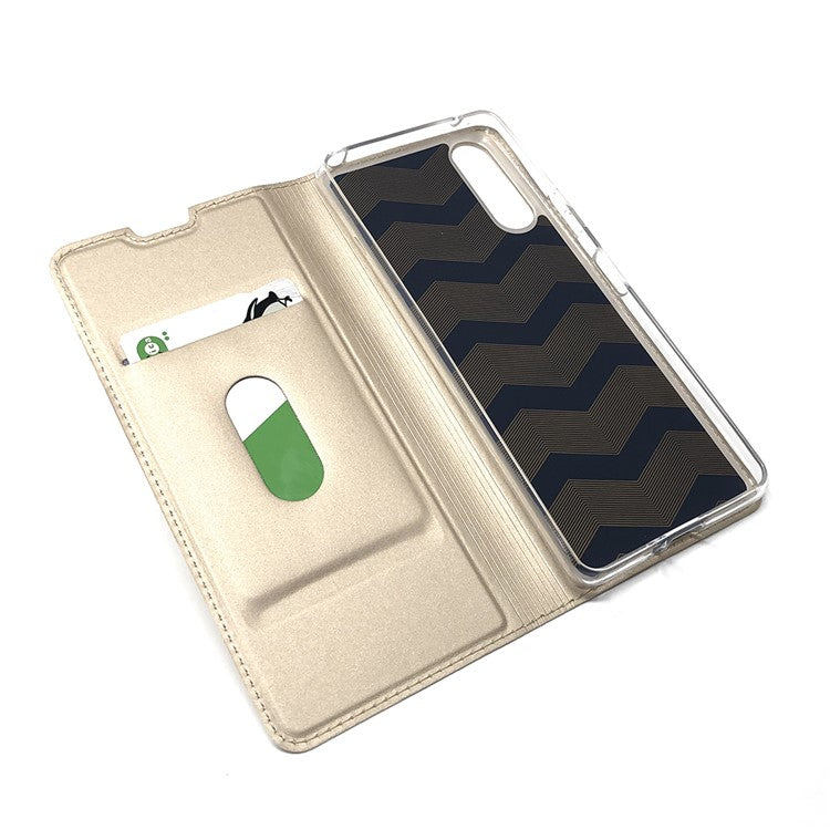 Magnetic Adsorption Stand Leather Card Holder Case for Sony Xperia 10 II - Gold