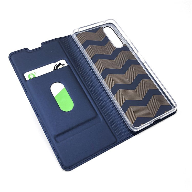 Magnetic Adsorption Stand Leather Card Holder Case for Sony Xperia 10 II - Dark Blue