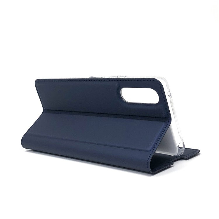 Magnetic Adsorption Stand Leather Card Holder Case for Sony Xperia 10 II - Dark Blue