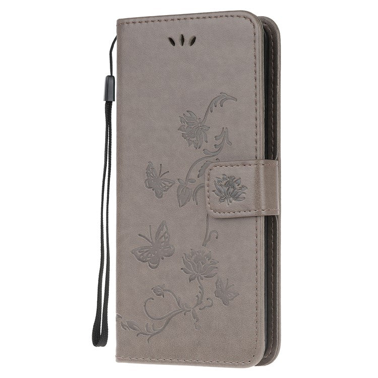 Imprint Butterfly Flower Wallet Stand Leather Flip Cover for Sony Xperia L4 - Grey