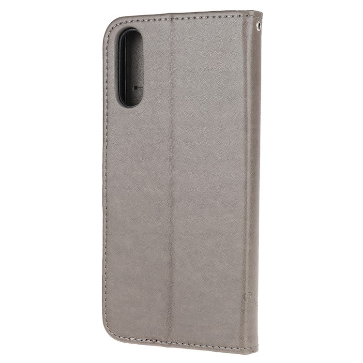 Imprint Butterfly Flower Wallet Stand Leather Flip Cover for Sony Xperia L4 - Grey