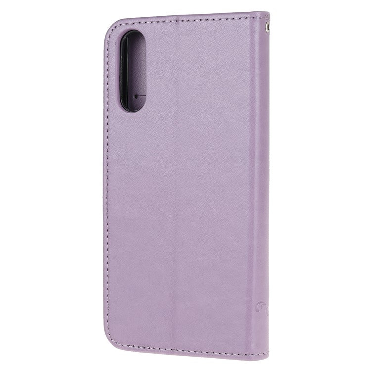 Imprint Butterfly Flower Wallet Stand Leather Flip Cover for Sony Xperia L4 - Light Purple