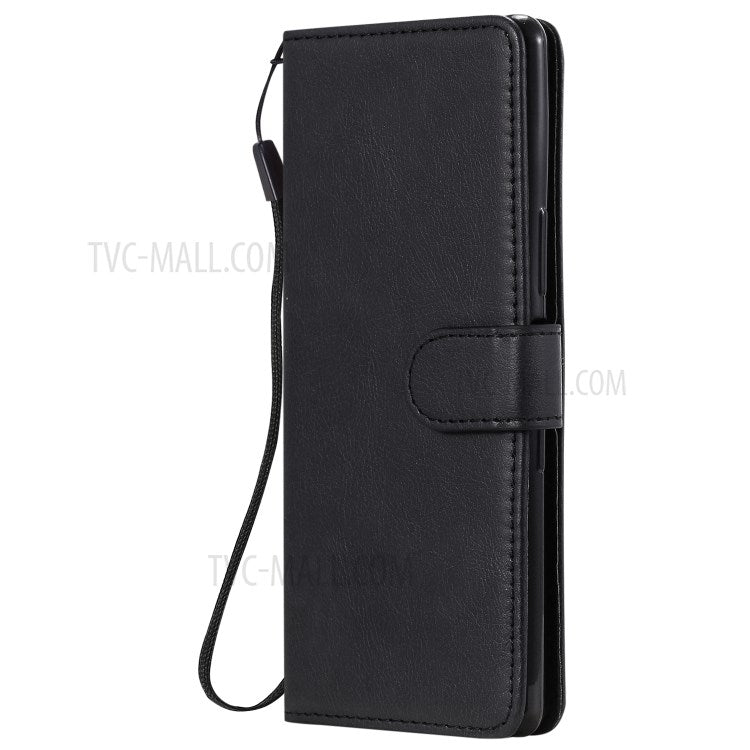 KT Leather Series-2 Solid Color PU Leather Shell Phone Cover with Strap for Sony Xperia L4 - Black