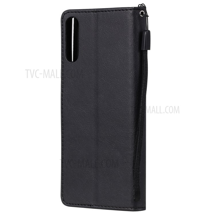 KT Leather Series-2 Solid Color PU Leather Shell Phone Cover with Strap for Sony Xperia L4 - Black