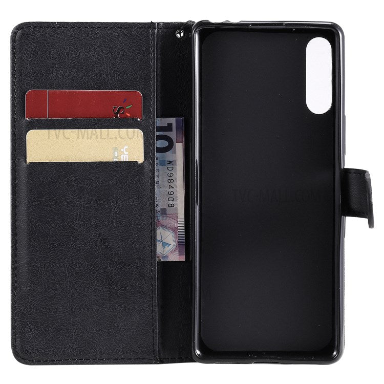 KT Leather Series-2 Solid Color PU Leather Shell Phone Cover with Strap for Sony Xperia L4 - Black