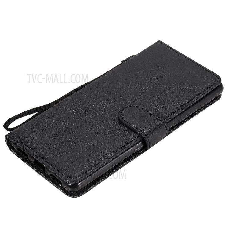 KT Leather Series-2 Solid Color PU Leather Shell Phone Cover with Strap for Sony Xperia L4 - Black