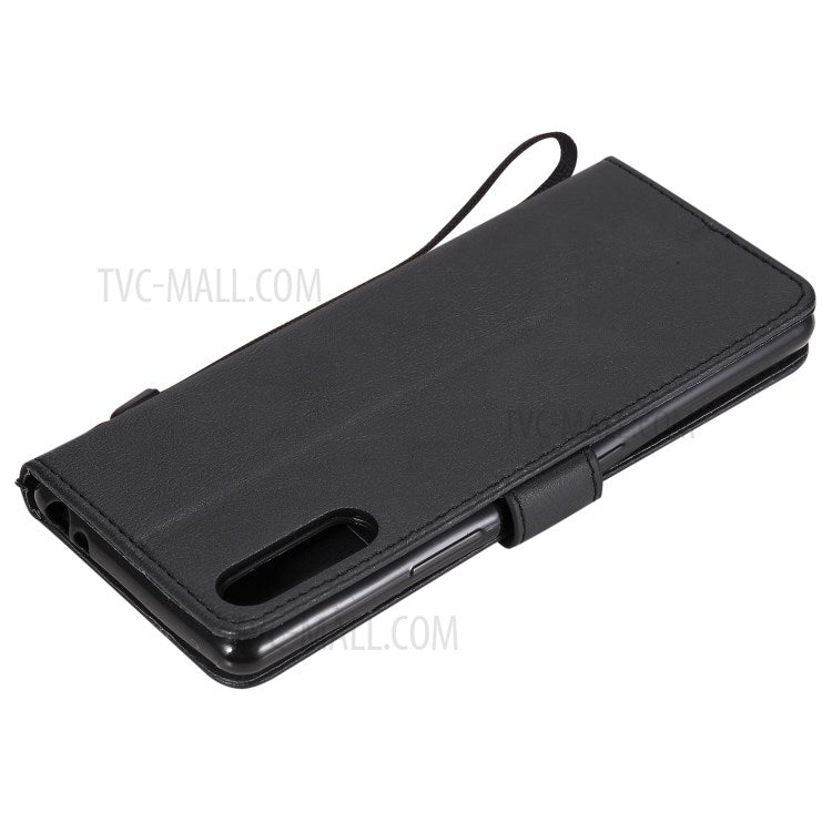 KT Leather Series-2 Solid Color PU Leather Shell Phone Cover with Strap for Sony Xperia L4 - Black