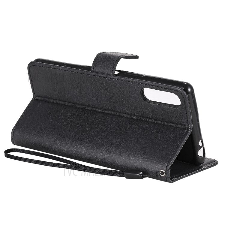 KT Leather Series-2 Solid Color PU Leather Shell Phone Cover with Strap for Sony Xperia L4 - Black